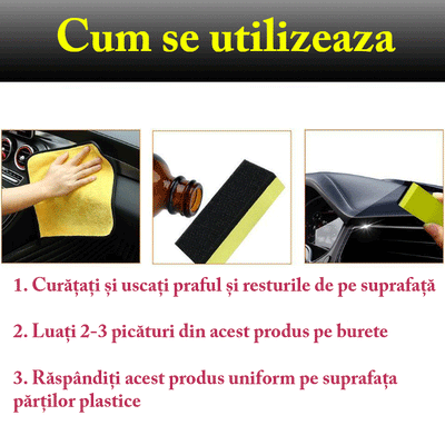 Agent De Restaurare Plastic, Cauciuc Si Vinil, Pe Baza De Nano Silicon Lichid, Solutie Rapida Pentru Detaling Auto, Reconditionare / Curatare Interior Masina, Aplicator Inclus, 50 ML