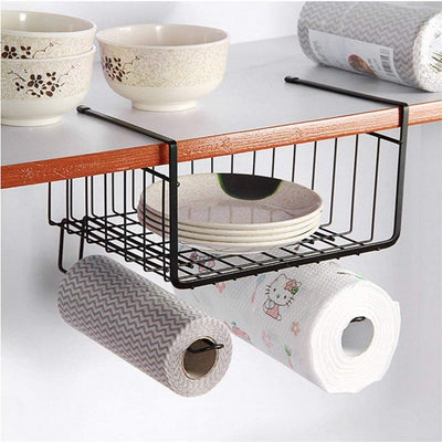 Set 2 bucati etajera metalica sub raft 29x25cm negru | Suport depozitare dulap, bucatarie, birou | Organizator rafturi otel