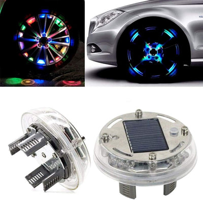 Set 4 lumini solare pentru roti auto moto | LED incarcare solara, efect decorativ | Iluminat roti masura universala, rezistente la apa