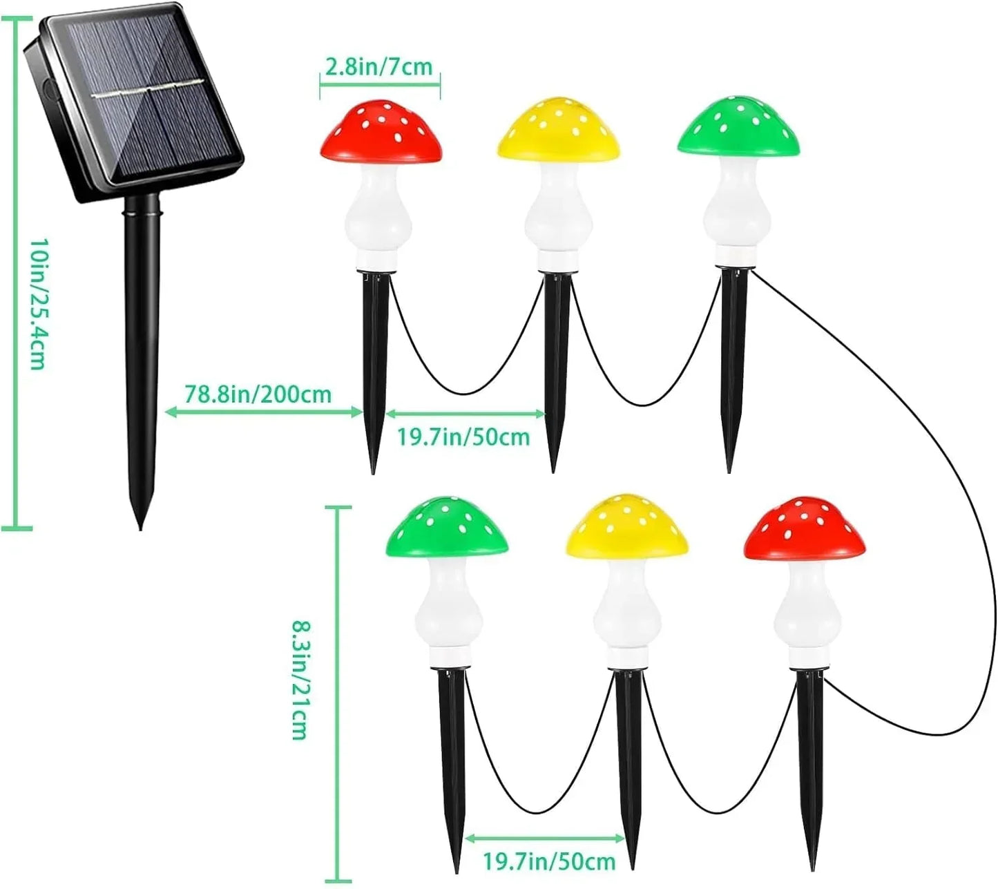 Set 6 lampi solare de gradina in forma de ciuperci, IP66, lumina alb calda