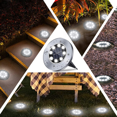 Set 4 lampi solare de sol LED exterior | Iluminat decorativ gradina, alee, curte | Montaj in pamant, rezistente la apa si intemperii