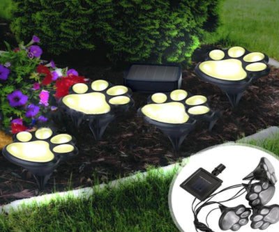 Set 4 lampi solare LED amprenta labuta caine | Iluminat decorativ exterior gradina, gazon | Cu infigere, rezistente la intemperii